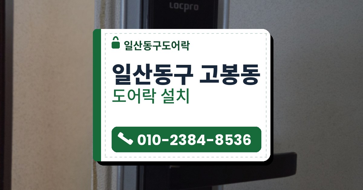 일산동구 고봉동 출장 — 오돌토돌한 흰 문의 덮개판 위에 단 검은 레버형 도어락과 왼쪽 아래 공구 가방